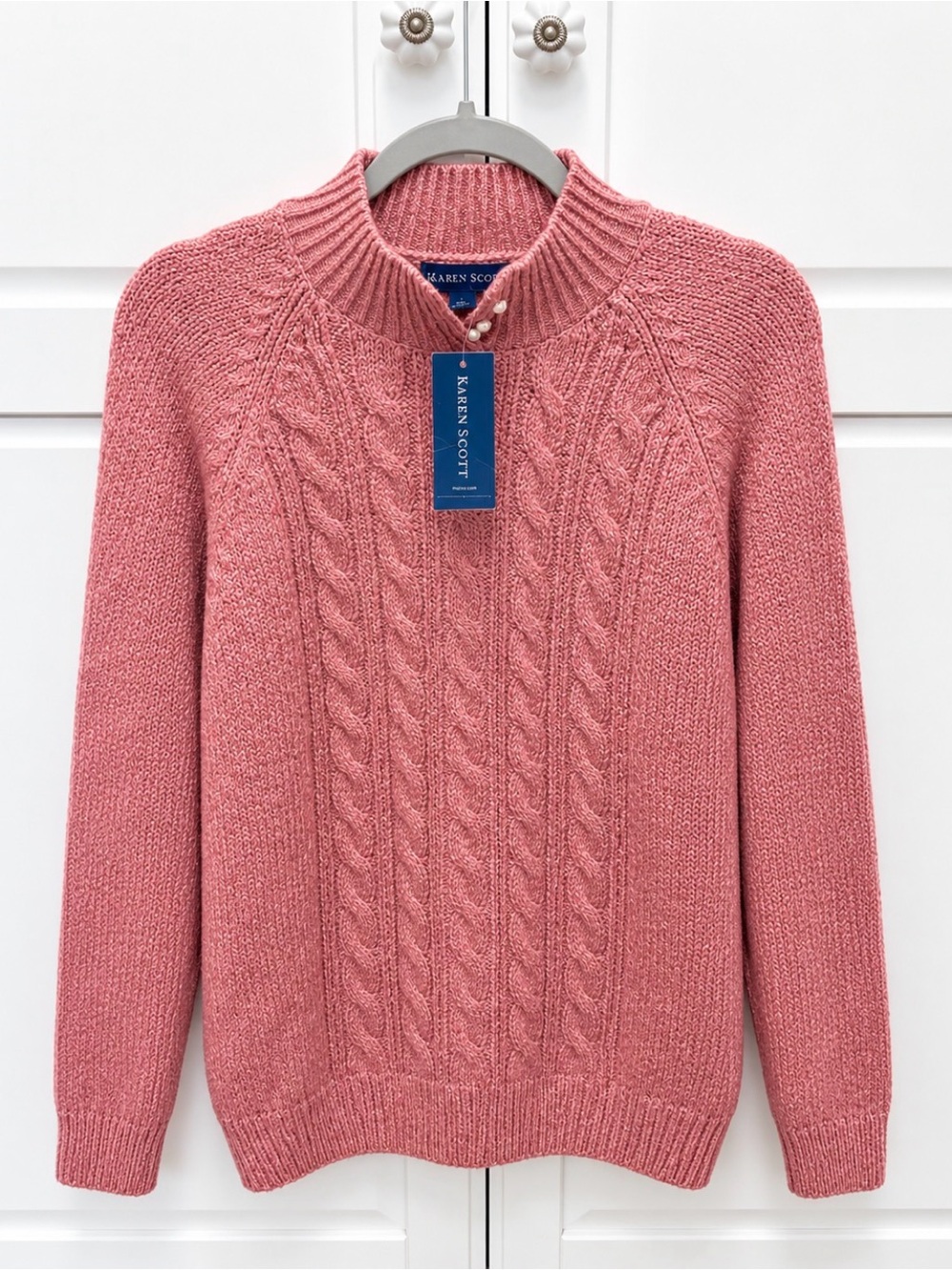 Karen Scott Men’s Cable-Knit Crewneck Sweater in Rose